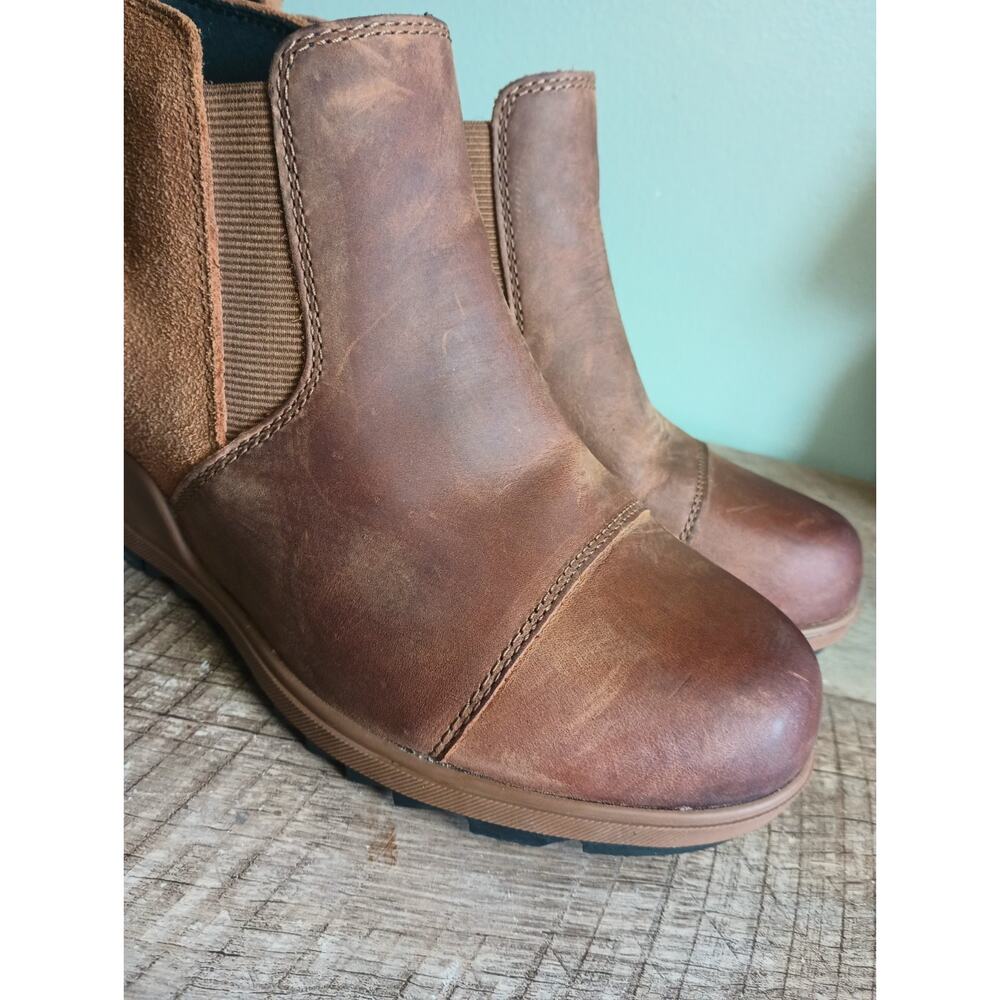 Sorel Evie Waterproof Leather And Suede Wedge Bootie Womens 6 Tan Rustic - Picture 4 of 13